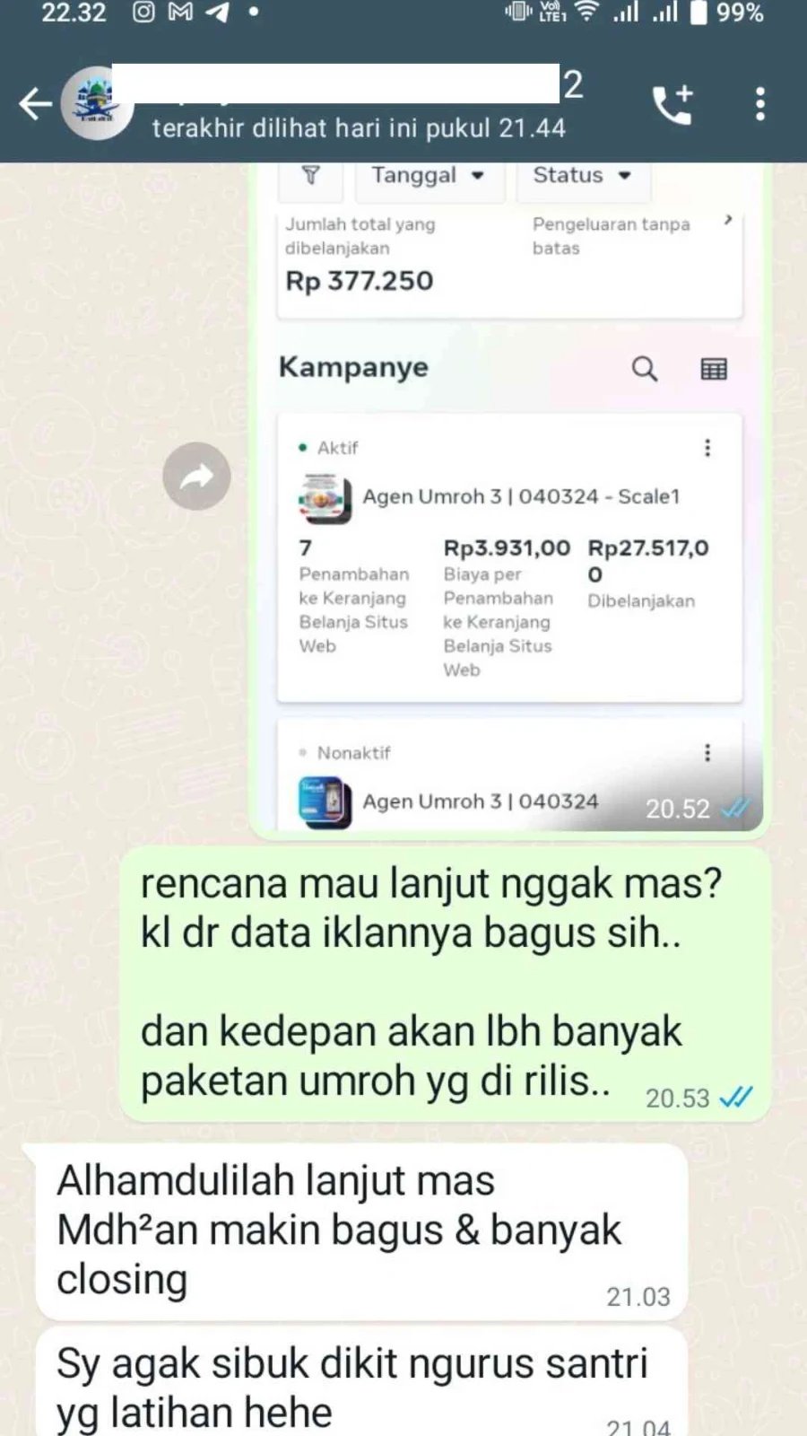 Testimoni chat WA klien 1